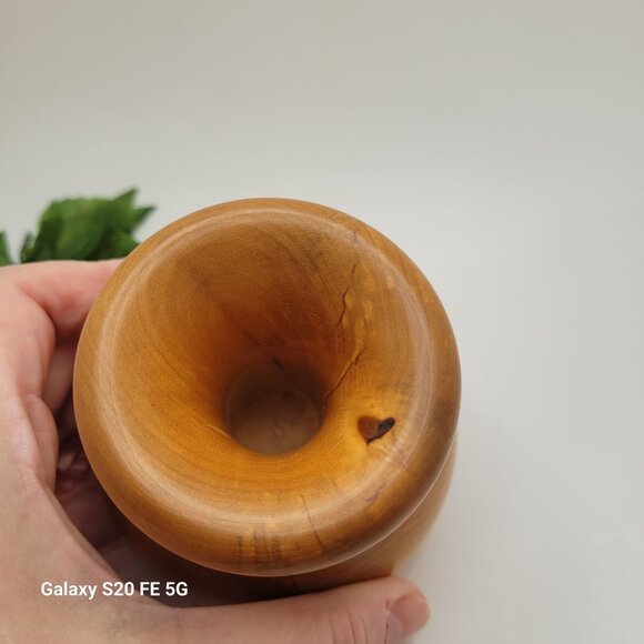 Vintage Hand Crafted Hand Turned Wooden Bud Vase BOHO 4" Blonde Wood - Picture 10 of 12